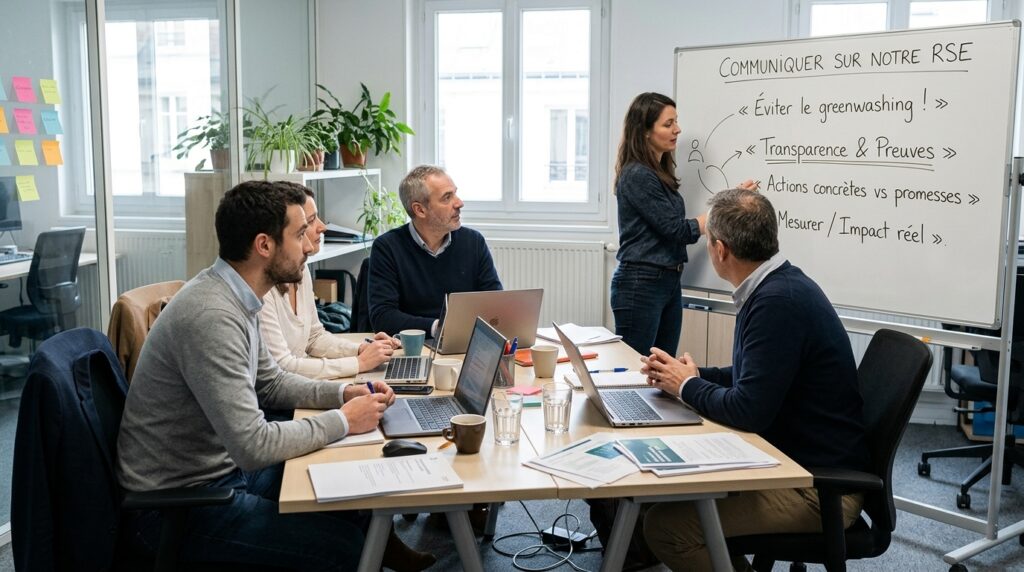 Personnes qui travaillent sur une communication sans greenwashing